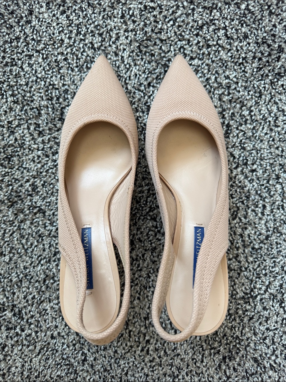Stuart Weitzman Odette Nude Beige Pointed-Toe Slingback Kitten Heel Pumps - Picture 3 of 6